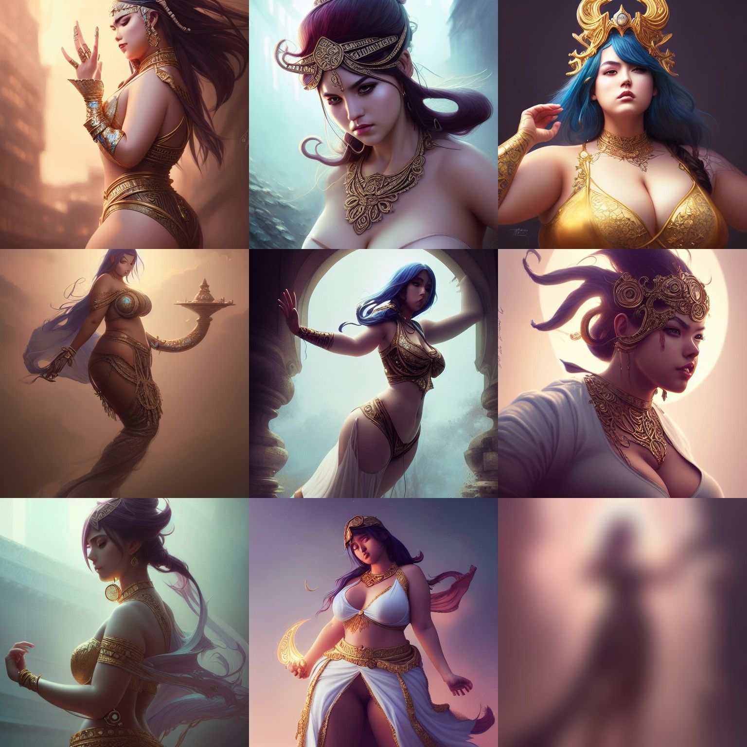 Plus-Sized Genie in Hyper-Detailed Digital Illustration