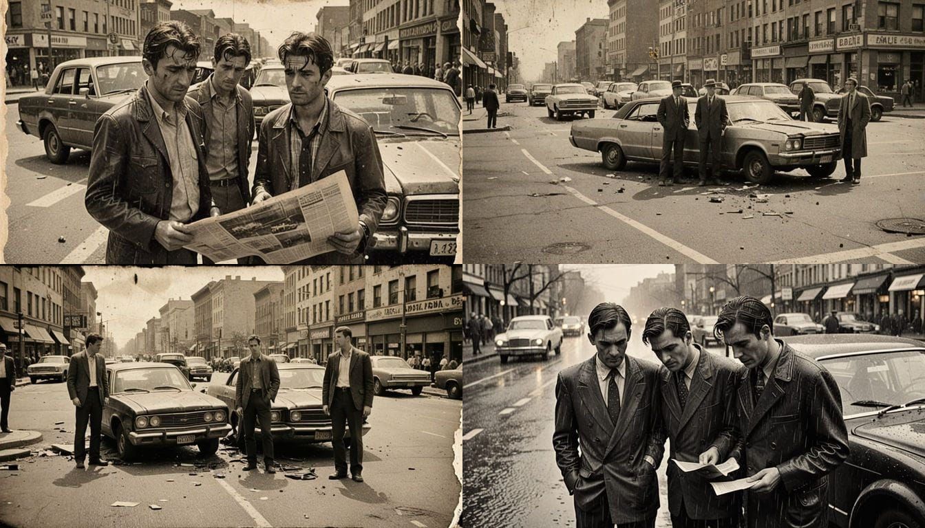 1930s Newspaper Clipping: Sad Men at Car Accident Scene