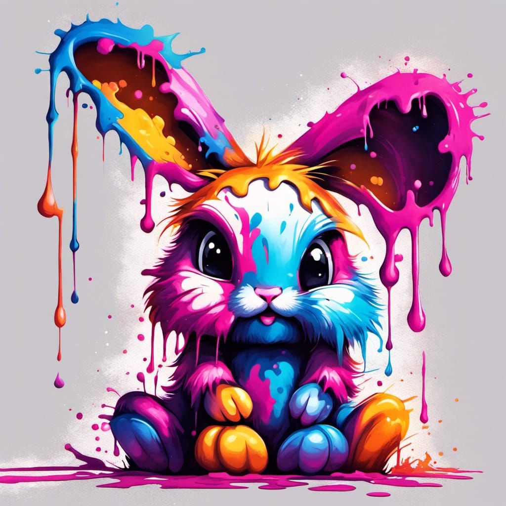Cute Fluffy Bunny in Graffiti Splash Art