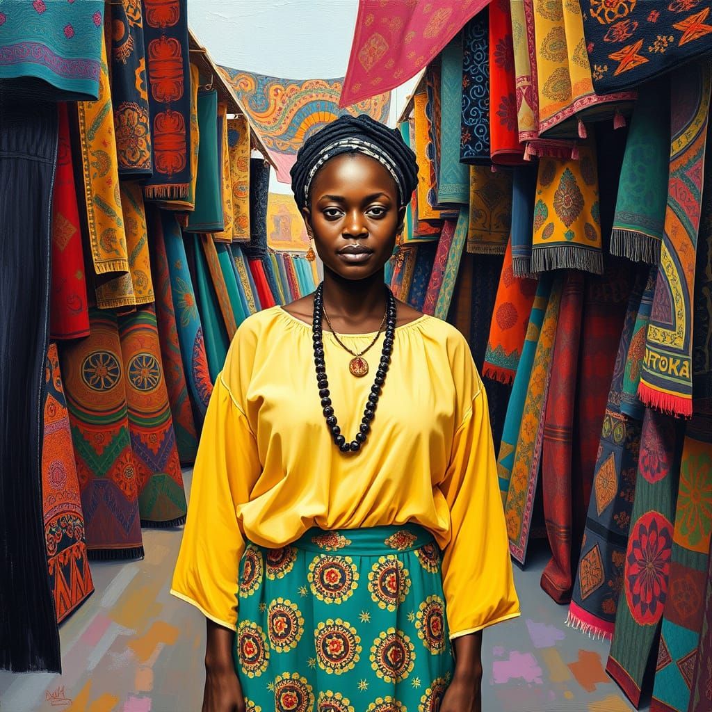 Zahia in a Vibrant Marketplace, Fauvist Style