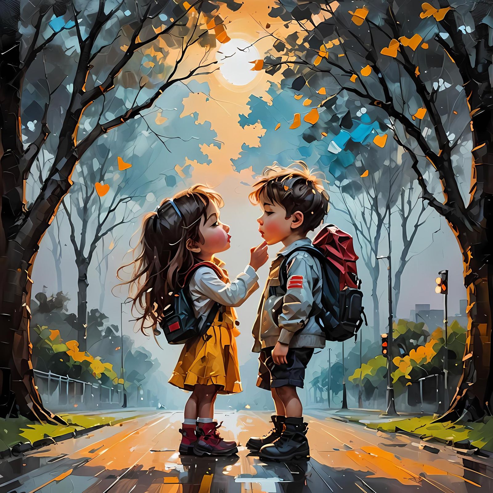 First Kiss: Dreamlike Acrylic Painting in Pino Daeni Style