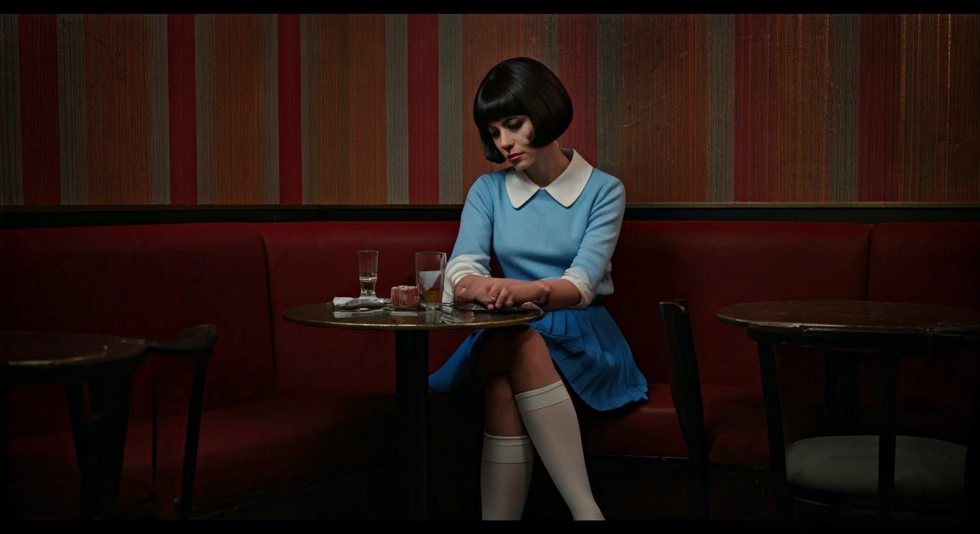 Melancholic Woman in 1960s Film Noir Style