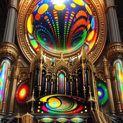 Surreal Baroque Organ in Psychedelic CGI Style