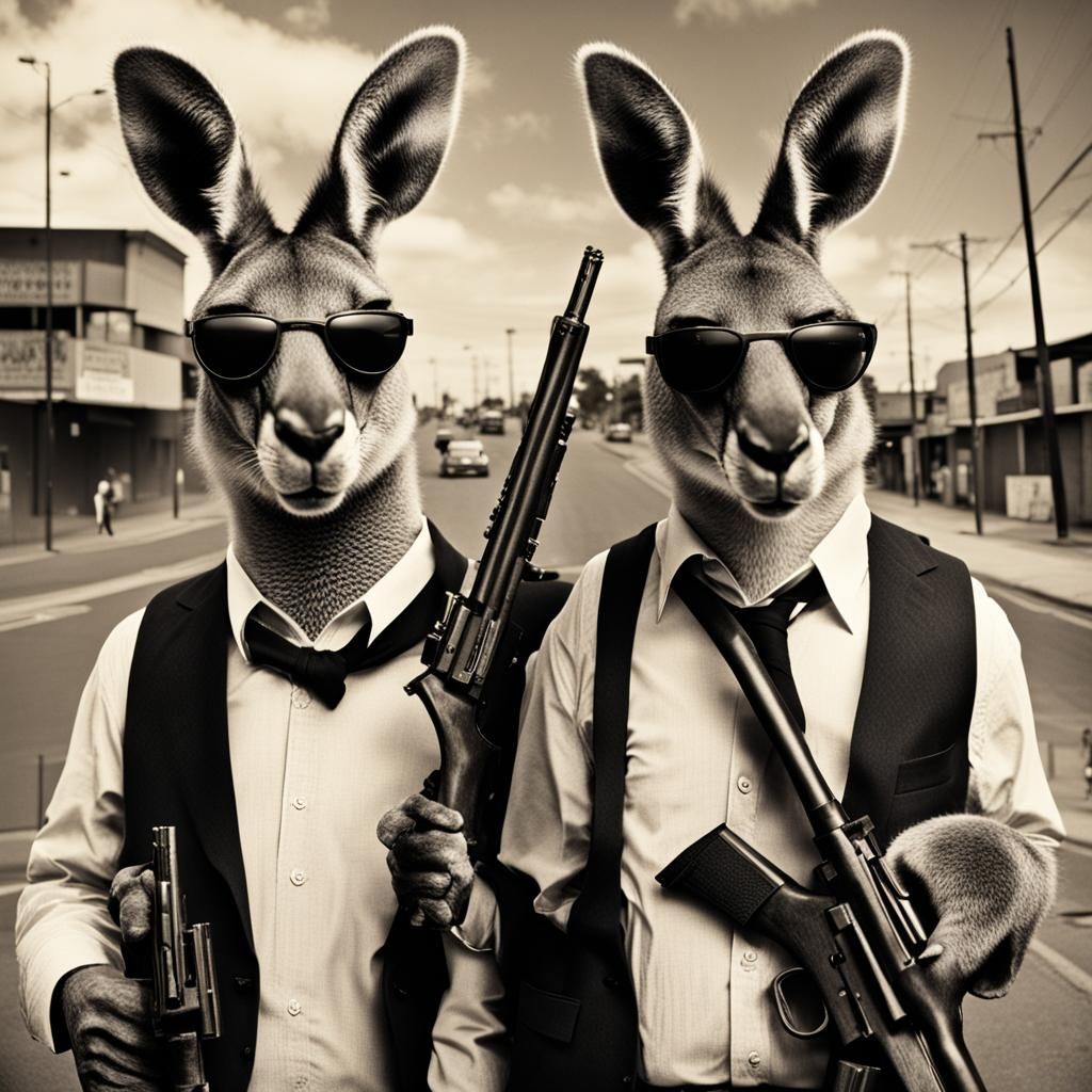 Kangaroo Gangsters in Australia with Tommy Guns