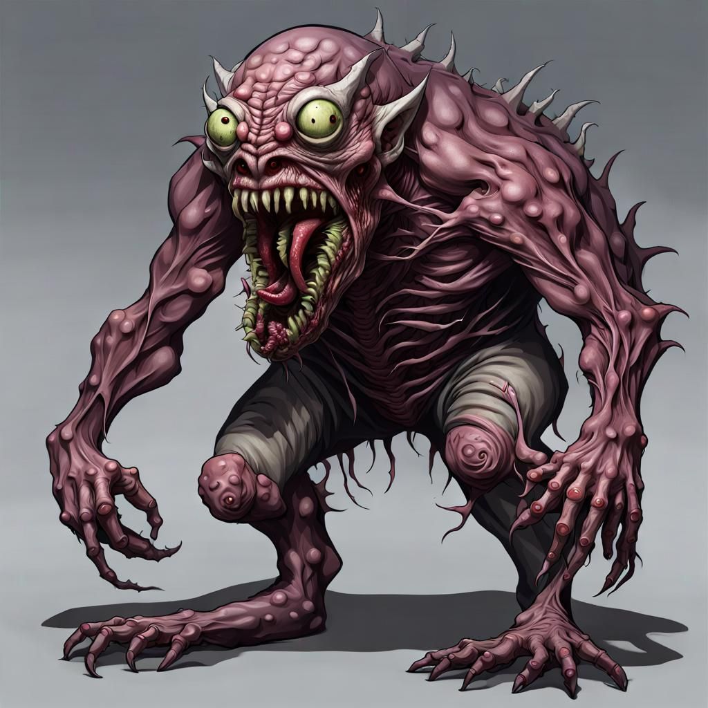 Multi-Mouth Humanoid Monster in a Fantasy Illustration