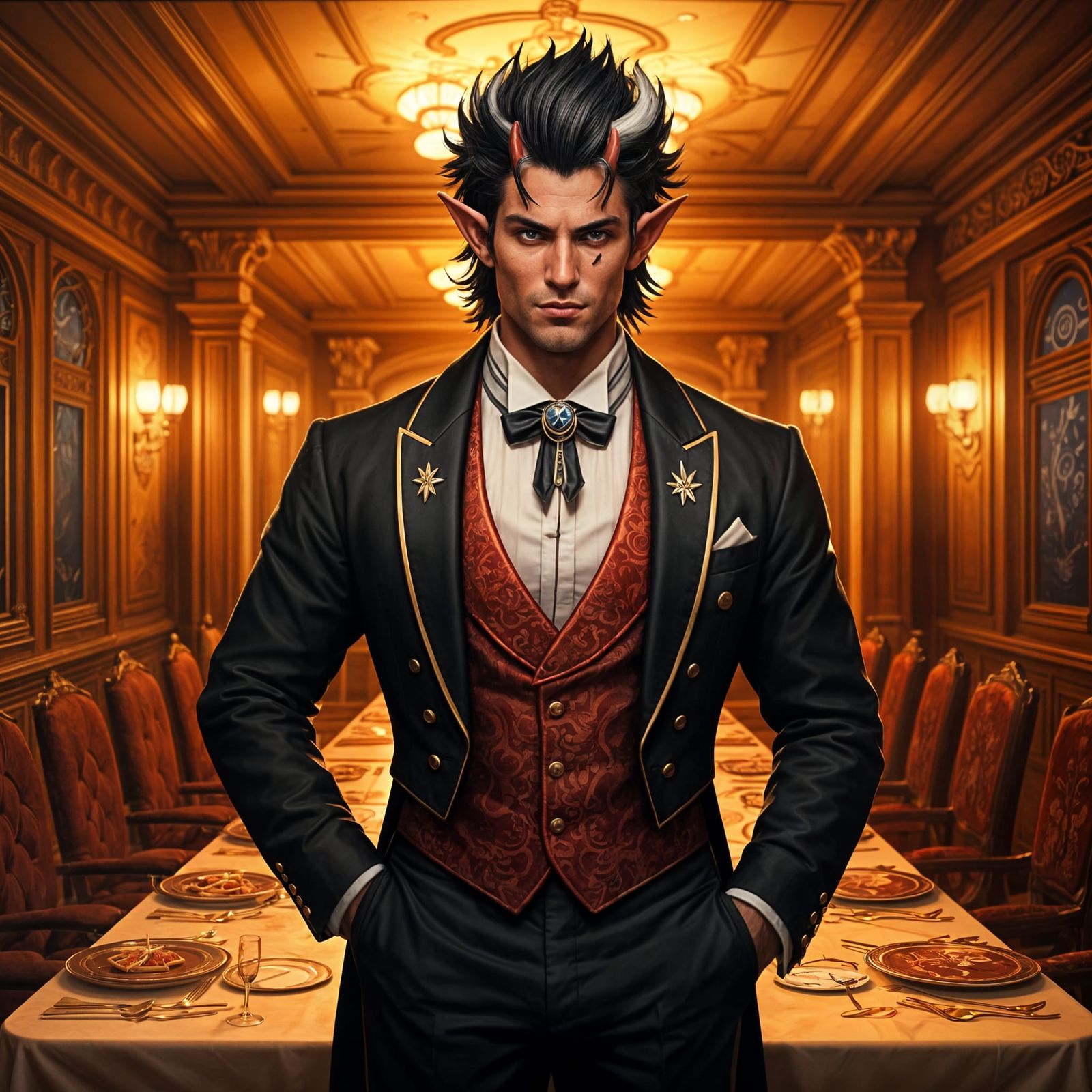 Dapper Elven Gentleman on the Titanic's Dining Room