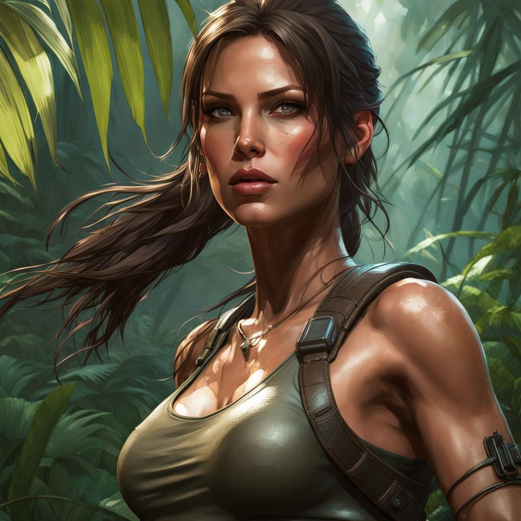 Lara Croft Jungle Exploration: Hyperdetailed Digital Portrai...