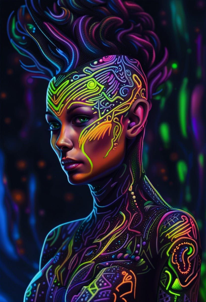 Sci-Fi Alien with Neon Maze Hair