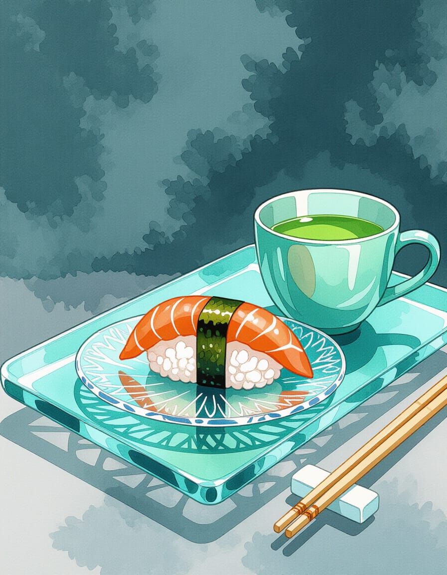 Crystal Sushi in Watercolor Style