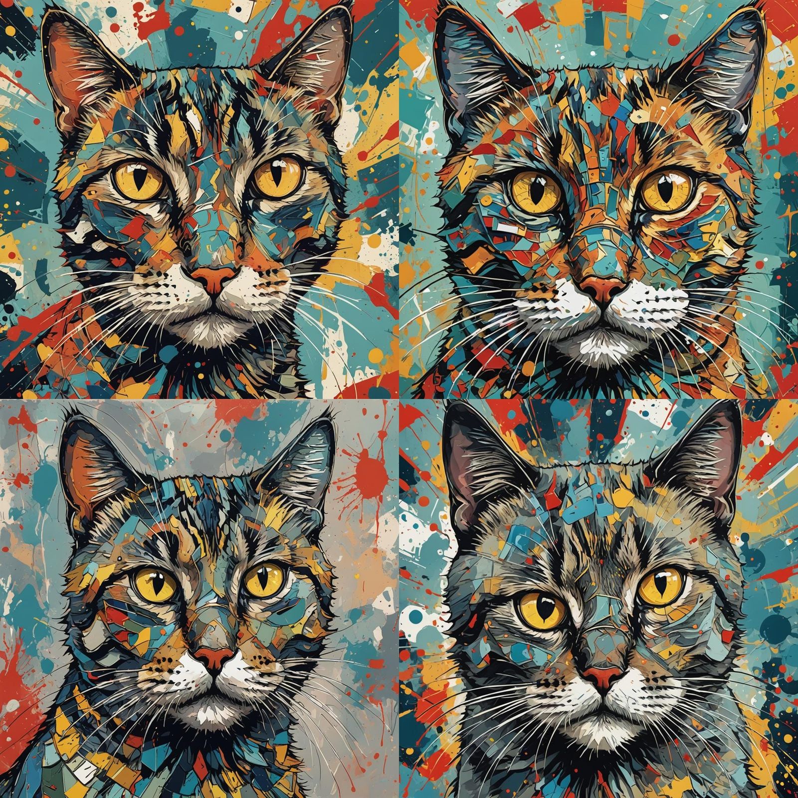 Abstract Superhero Cat Portrait with Complementary Colors