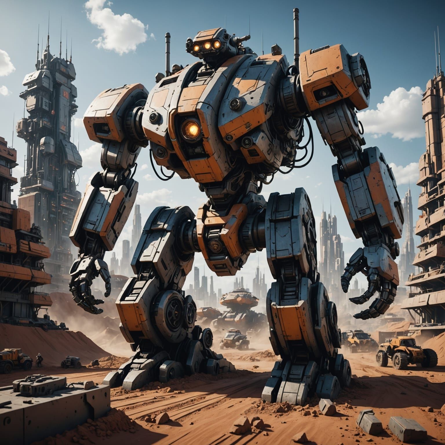 Gigantic Clay Machines Empowering a Futuristic City