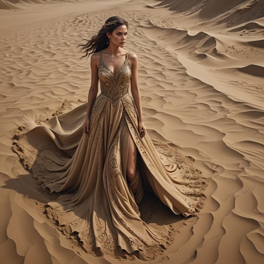 Woman in Sand Dress: Detailed Matte Painting