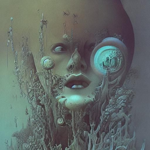 Surreal Cosmic Illustration in Art Nouveau Steampunk Style