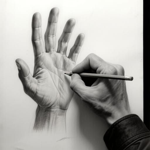 Hyperrealistic Graphite Drawing of Hand Sketching Hand