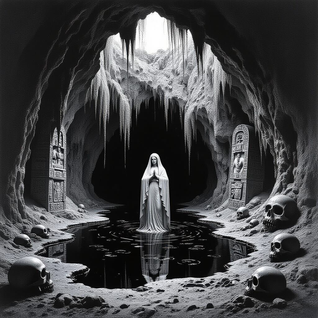 Surreal Cave Interior in Beksiński Style