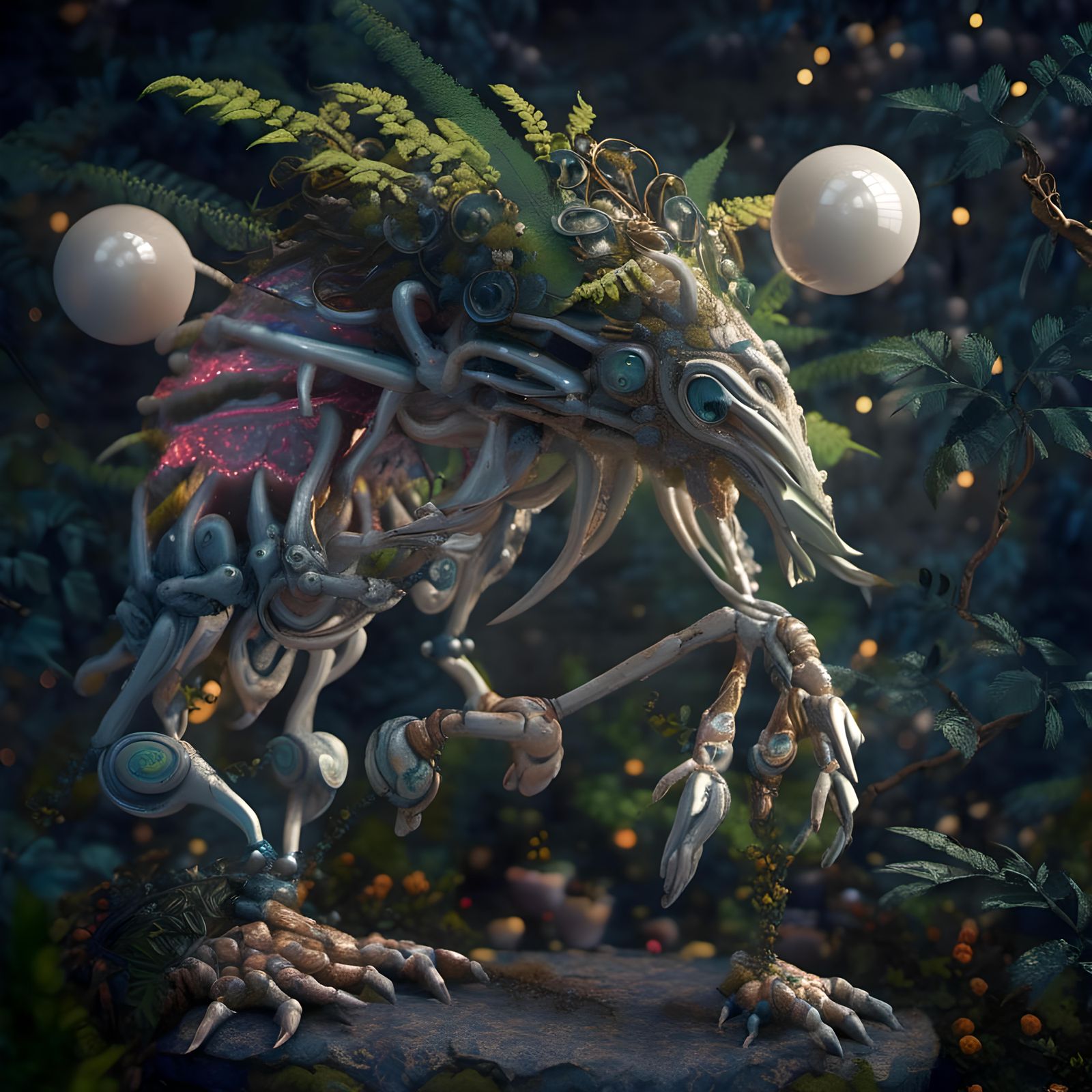 Radioactive Fern Monster in Biomechanical Forest