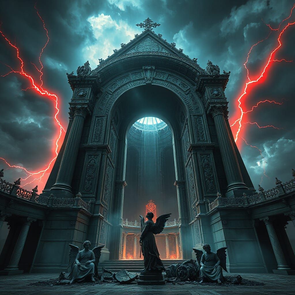 Obsidian Portal in Stormy Sky, Dark Biomechanical Style