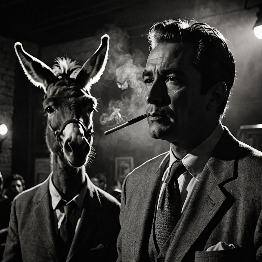 Film Noir Portrait: Journalist Interviews Donkey