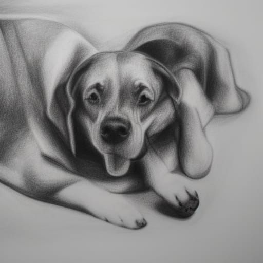 Hyperdetailed Charcoal Drawing of a Dog Girl