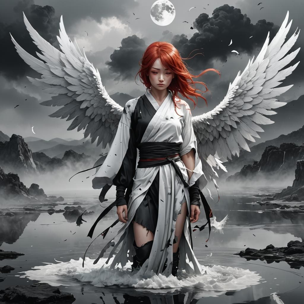 Yin Yang: 3D Anime Art of Wounded Woman and Werewolf