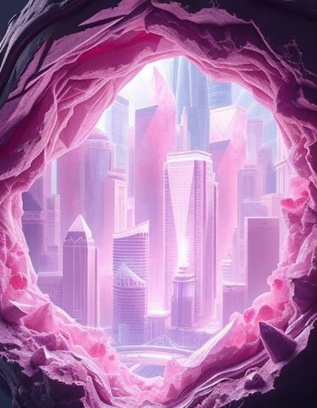 Futuristic Rose Quartz Metropolis in Planetary Geode