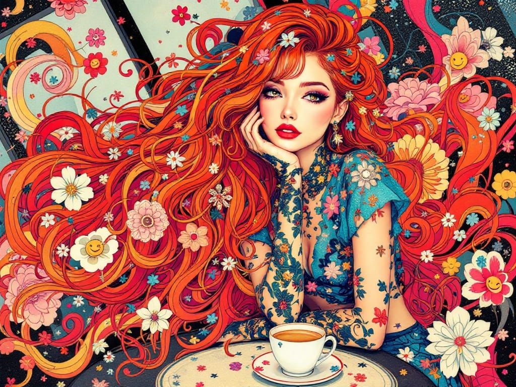 Ethereal Café Scene in Vibrant Colors