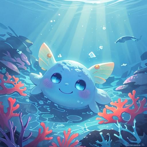 Smiling Axolotl in Underwater Matte Painting