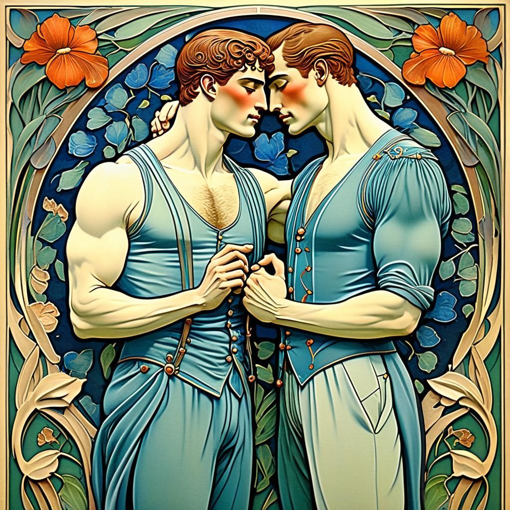 Art Nouveau: Masculine Lovers Embrace