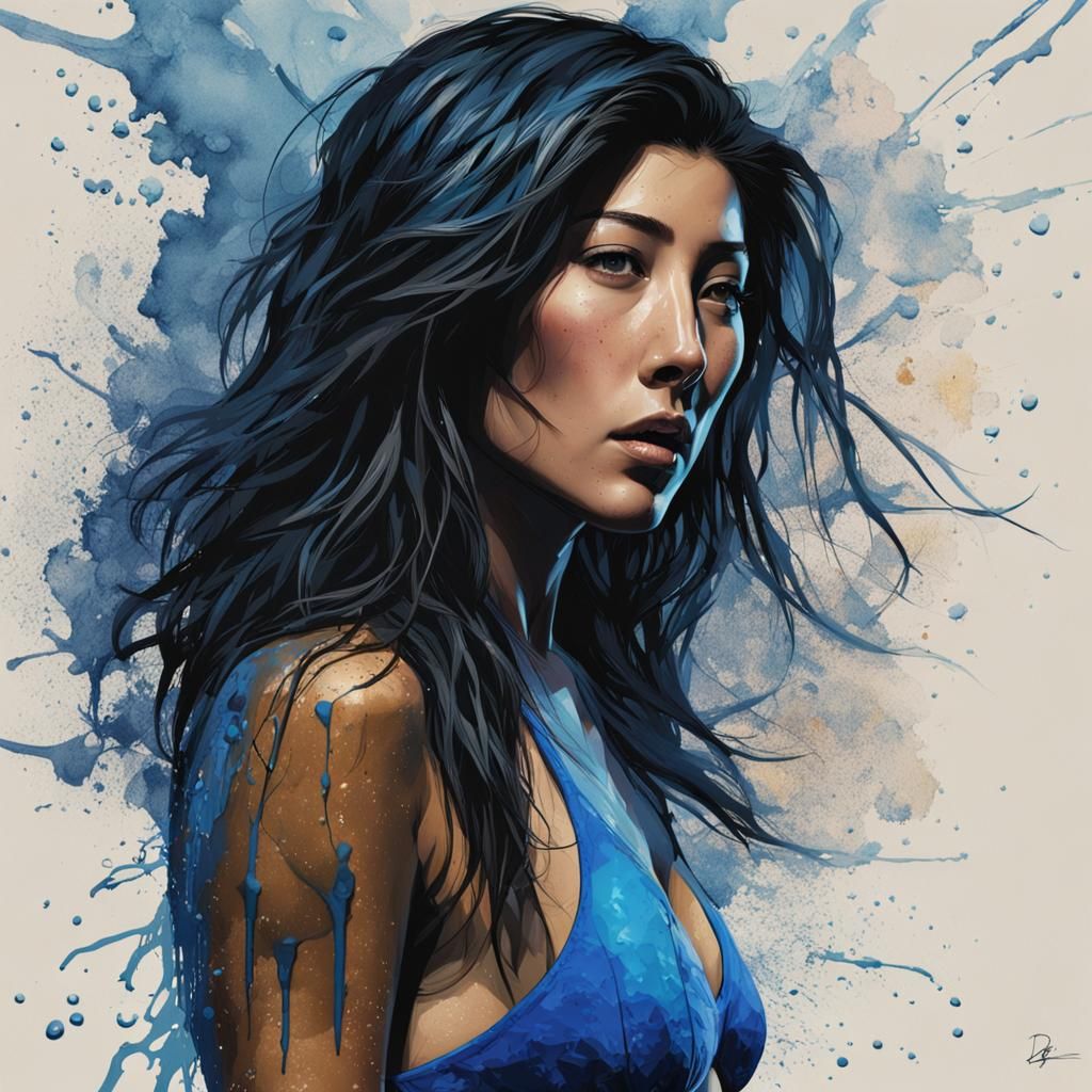 Dichen Lachman Portrait in Blue Bikini
