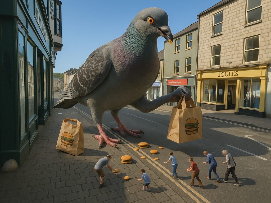 Colossal Pigeon Feeds the City in Iridescent Splendor