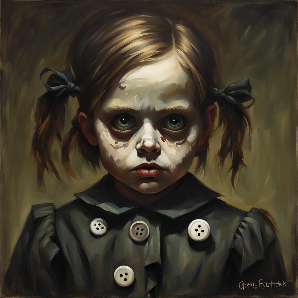 Sinister Young Girl with Button Eyes