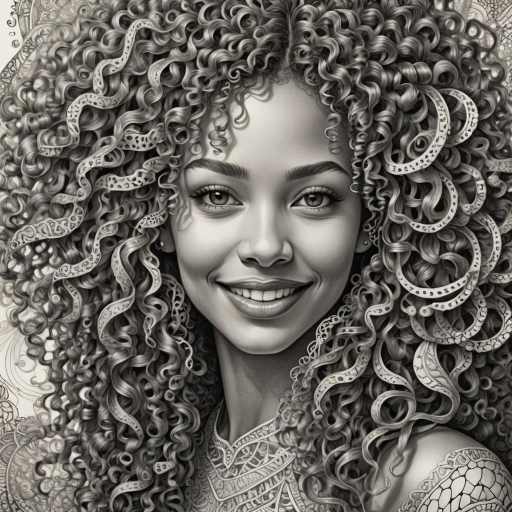 Detailed Pencil Drawing of a Smiling Woman