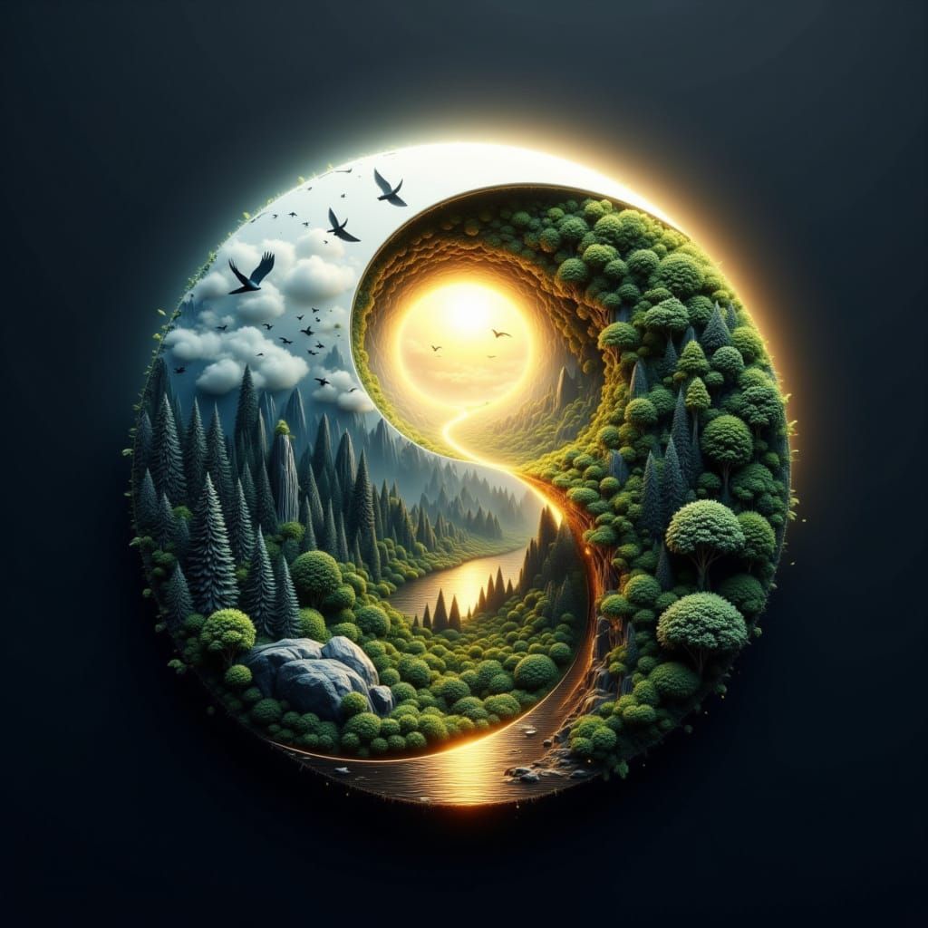 Modern Yin-Yang Symbol: Nature Meets Sunrise