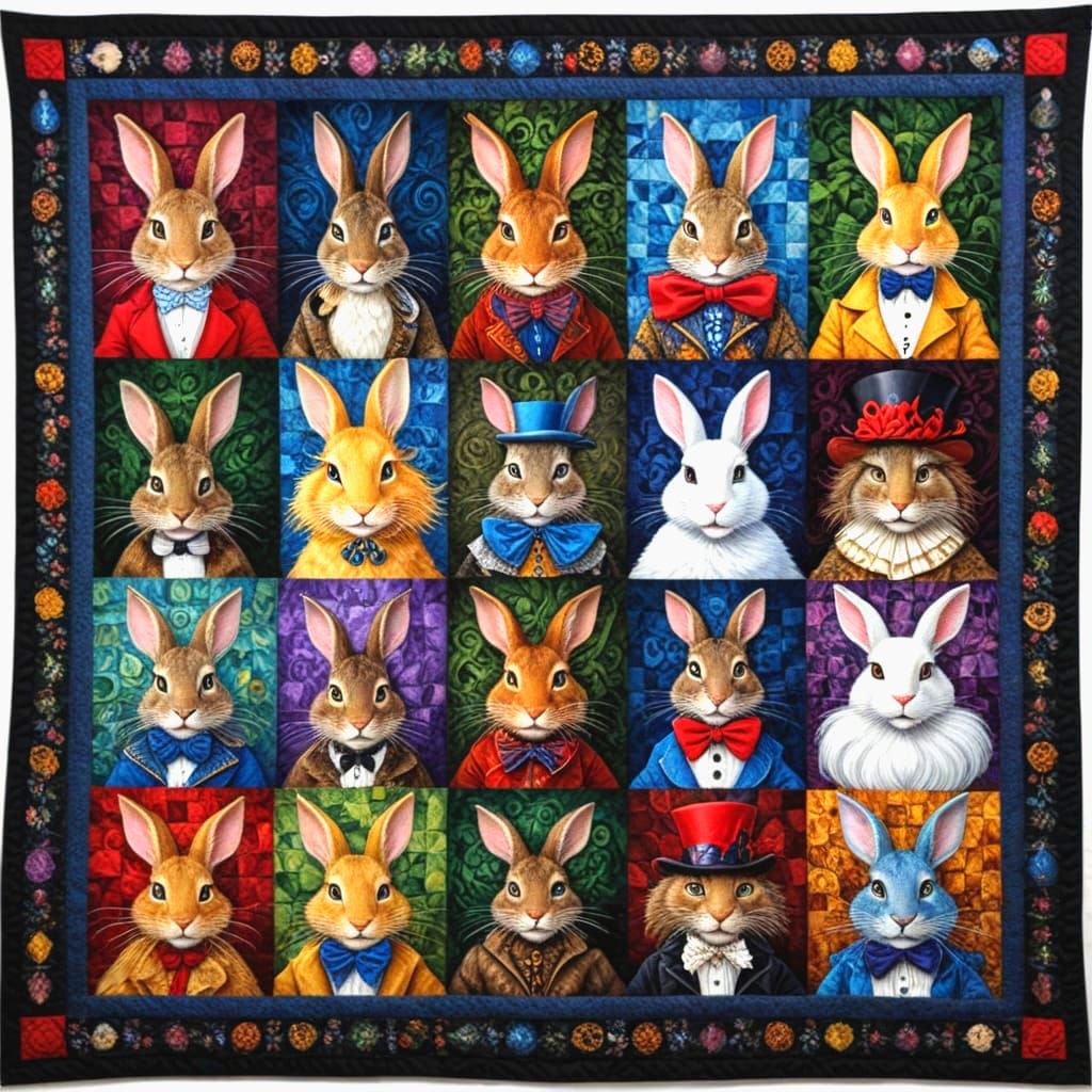 Whimsical Chessboard Quilt in Tenniel Style