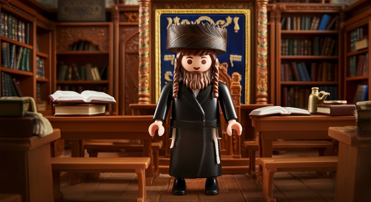 Hasidic Yeshiva Student in Traditional Beit Midrash Study Ha...