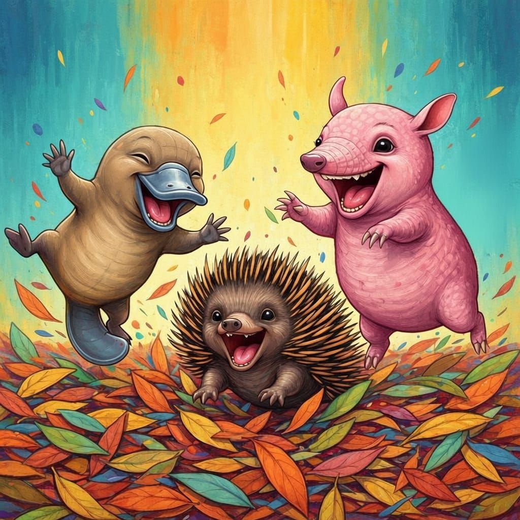 Joyful Baby Animals Dive into Festive Leaves