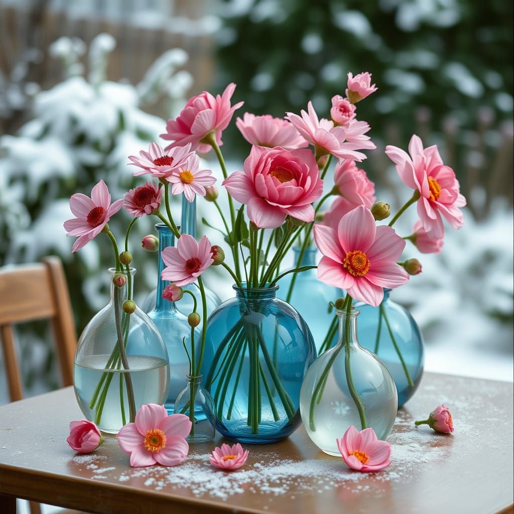 Ethereal Glass Bloom in Cinematic Winter Garden