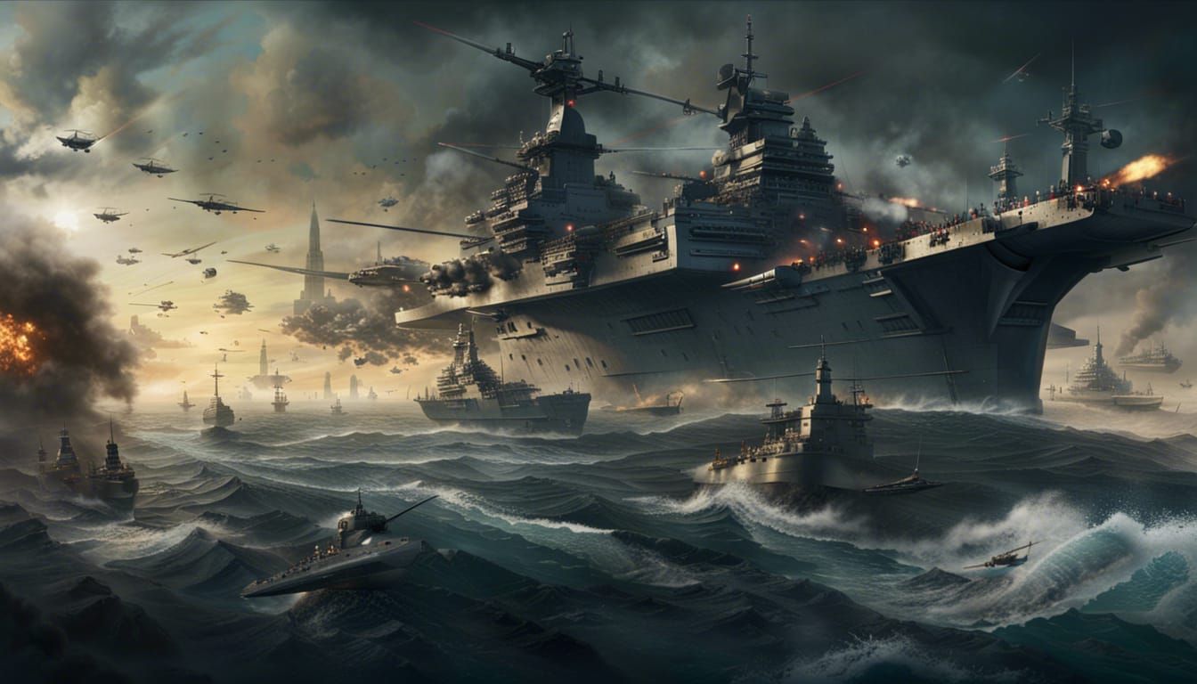 Epic Naval Battle of Midway in Digital Matte Painting