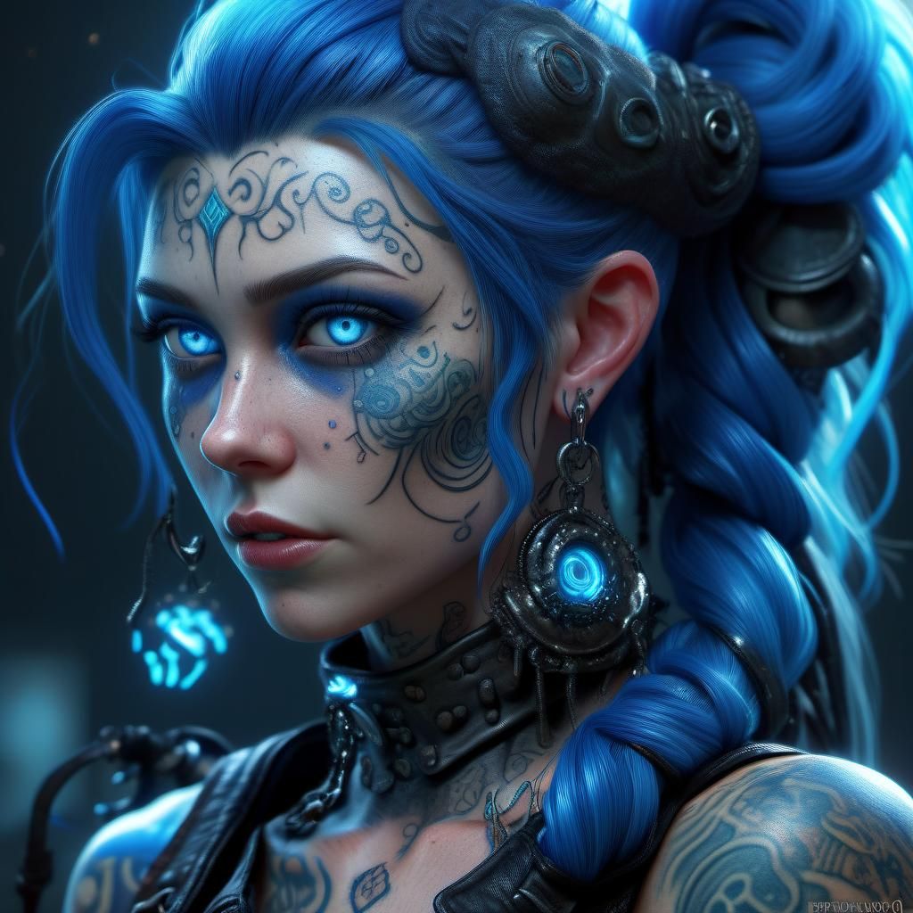 Detailed Dark Fantasy Woman with Blue Hair, 8K