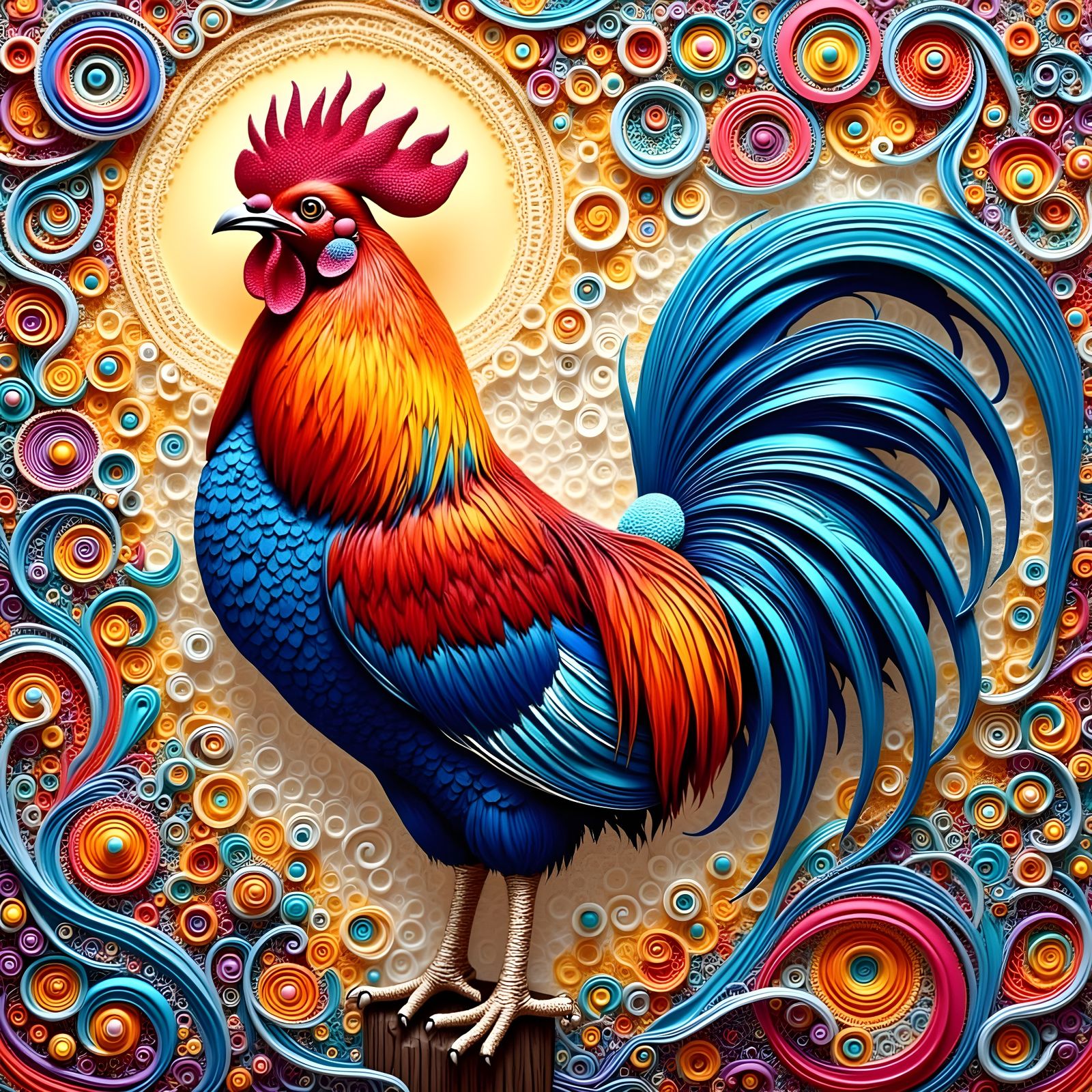 Proud Rooster in Vibrant Zentangled Art
