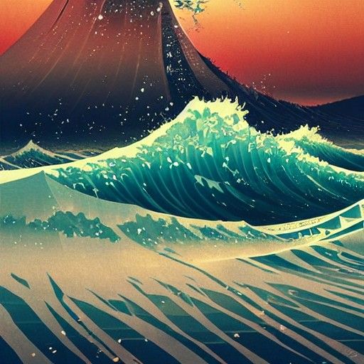Hyperdetailed Japanese Waves in Art Deco Style