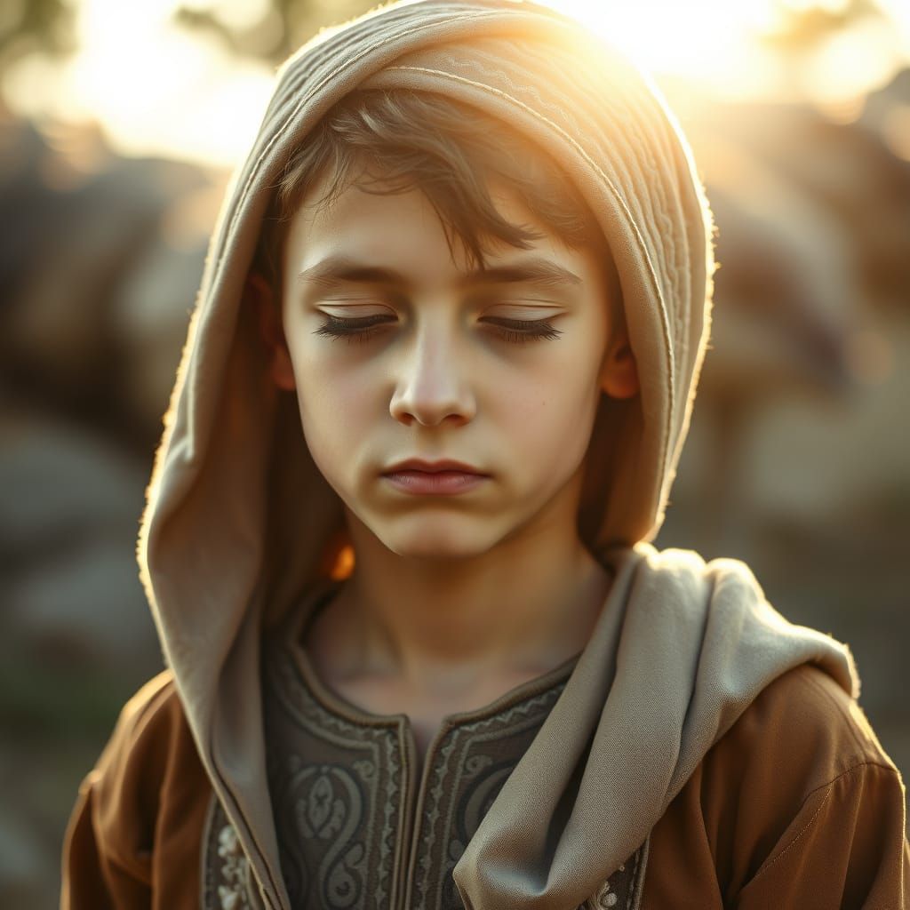 Soulful Young Hasidic Boy in Golden Hour