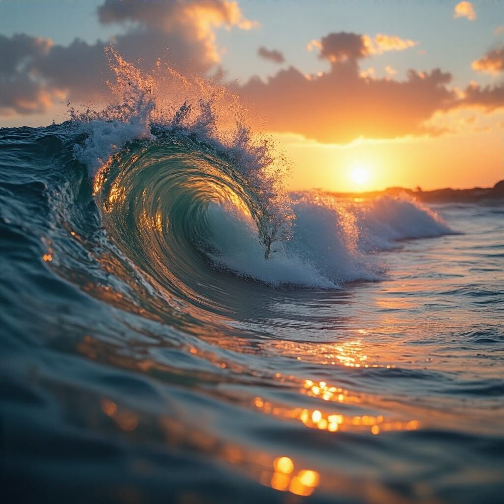 Golden Hour Sunset Wave Crashing