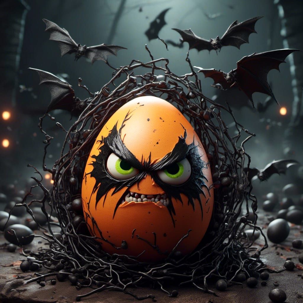 Angry Goth Egg Surrounded by Bats and Webs