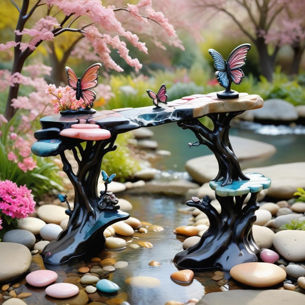 Stone Figures Holding Hands in Sapphire Garden