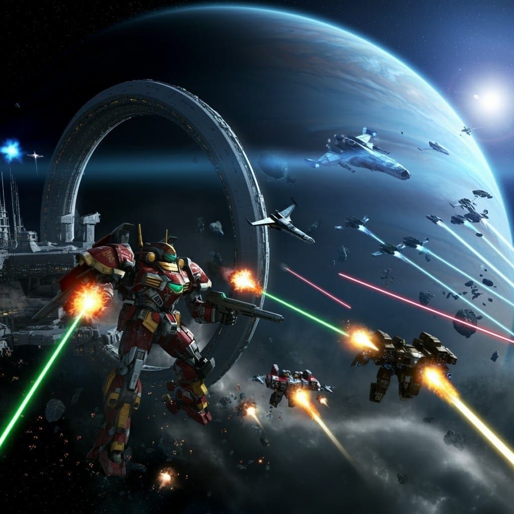 Epic Space Battle: Mechs Defend Ring Station
