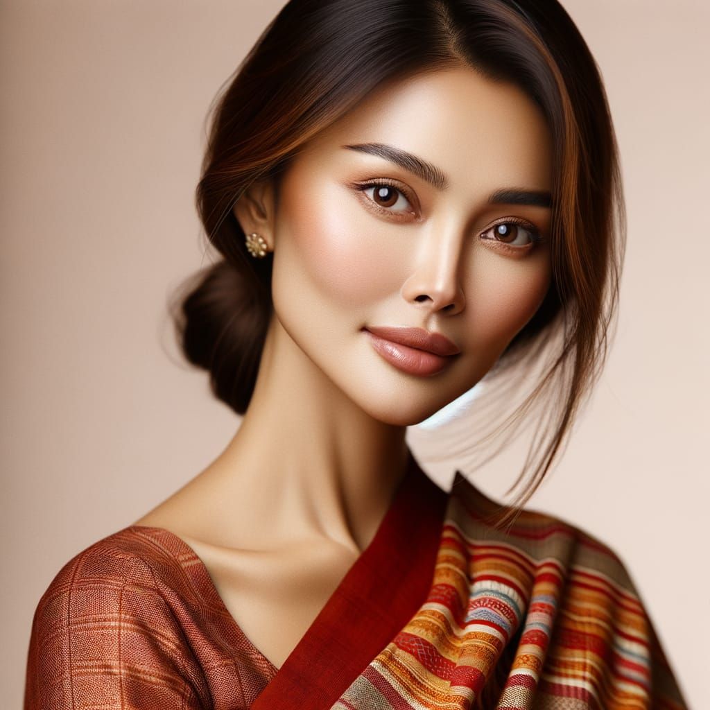 Elegant Myanmar Lady in Traditional Lungi Portrait