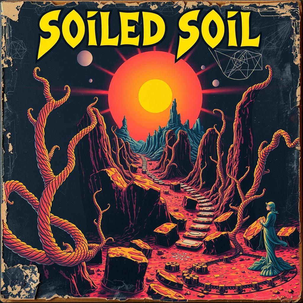 Vintage Psychedelic Album Cover with Alien Landscape