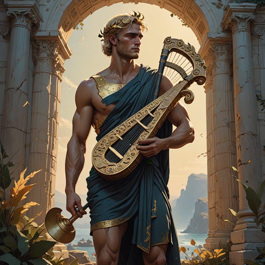 Classical Apollo with Lyre, in the Style of Ancient Greek Ar...