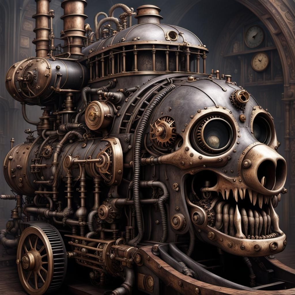 Gothic Horror Steampunk Engine in Hyper-Realistic Style